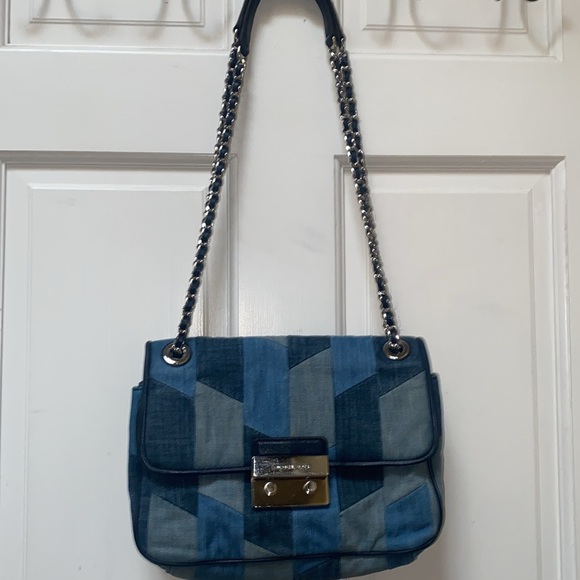 Michael Kors Blue Denim Patchwork Shoulder Bag EUC - Picture 1 of 16